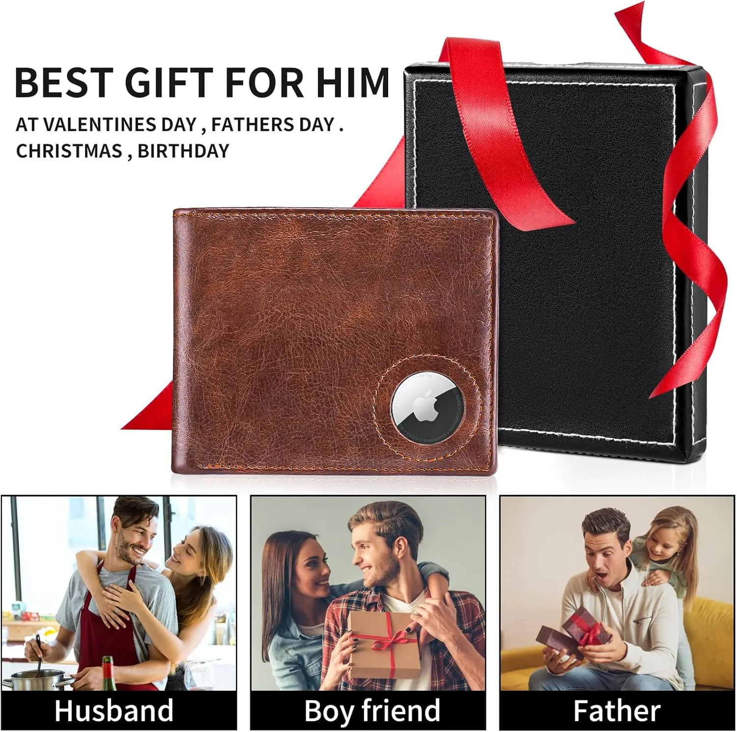 Slim Leather Wallet for Men Airtag Hidden, Large Bifold Mens Wallet RFID Blocking with ID Windows, Credit Card Holder for Men Wallet