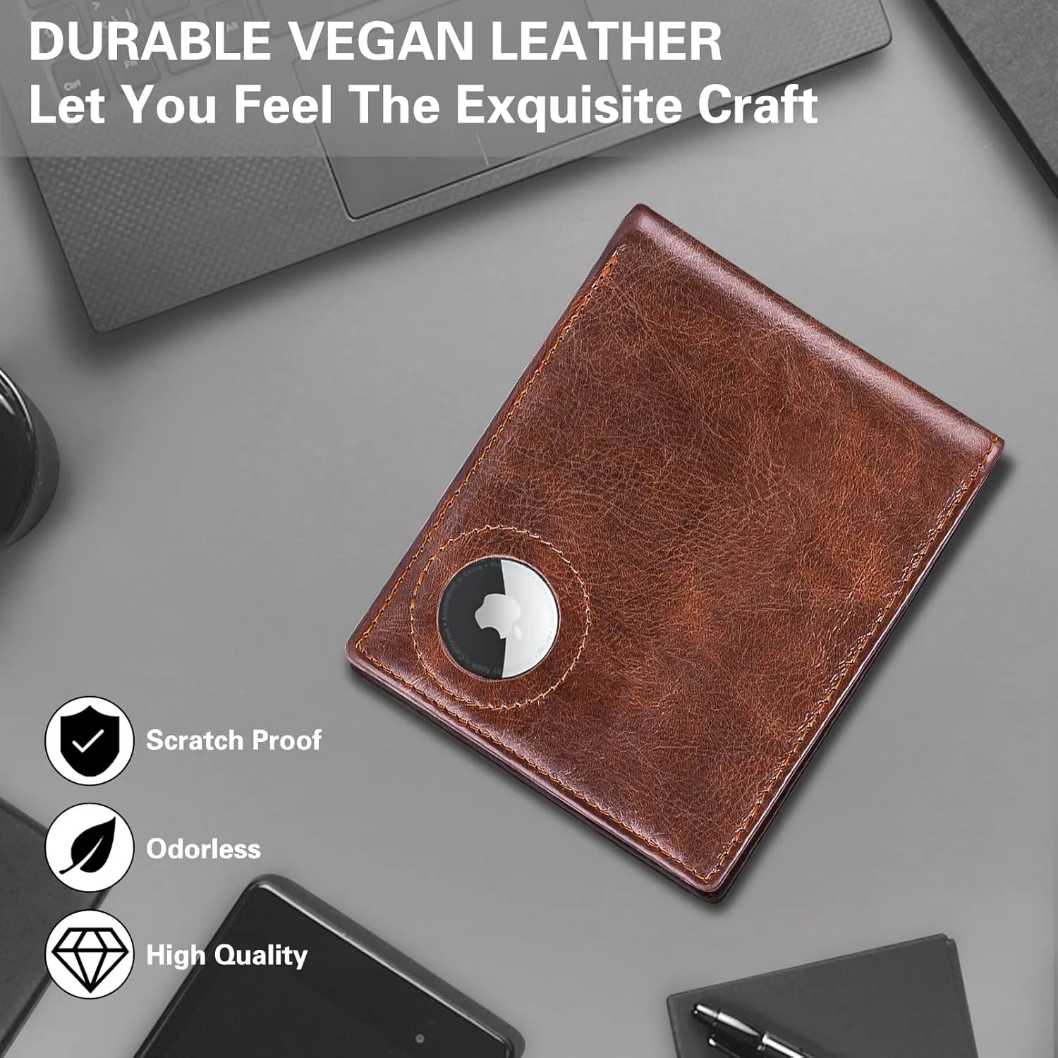 Slim Leather Wallet for Men Airtag Hidden, Large Bifold Mens Wallet RFID Blocking with ID Windows, Credit Card Holder for Men Wallet