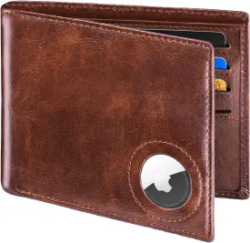 Slim Leather Wallet for Men Airtag Hidden, Large Bifold Mens Wallet RFID Blocking with ID Windows, Credit Card Holder for Men Wallet