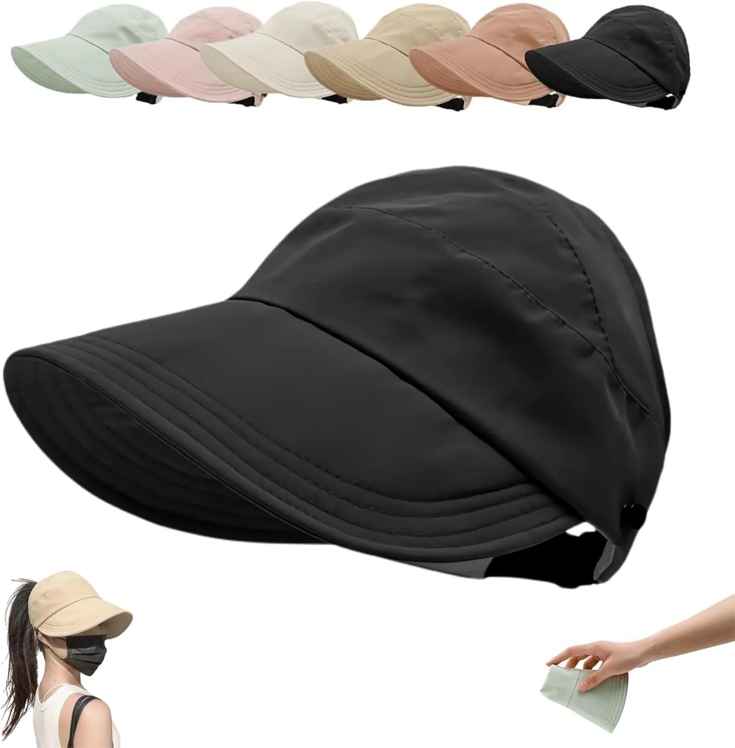 Sun Hats for Women Wide Brim UV Protection Hollow Top Sun Hat Summer Beach Packable Visor