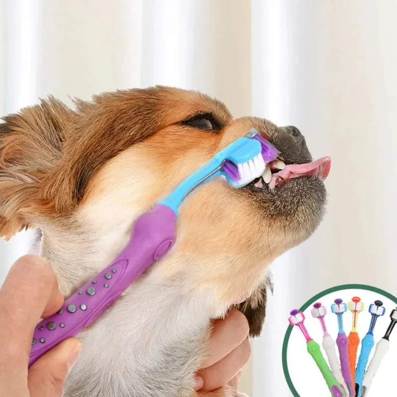 Three-Sided Pet Toothbrush: Multi-Angle Cleaning for Dogs and Cats