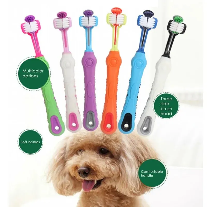 Three-Sided Pet Toothbrush: Multi-Angle Cleaning for Dogs and Cats