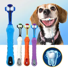 Ultimate Pet Dental Care: 3-Sided Dog Toothbrush for Fresh Breath, Tartar-Free Teeth - Soft Bristles, Rubber Grip - Cat & Dog Dental Tool