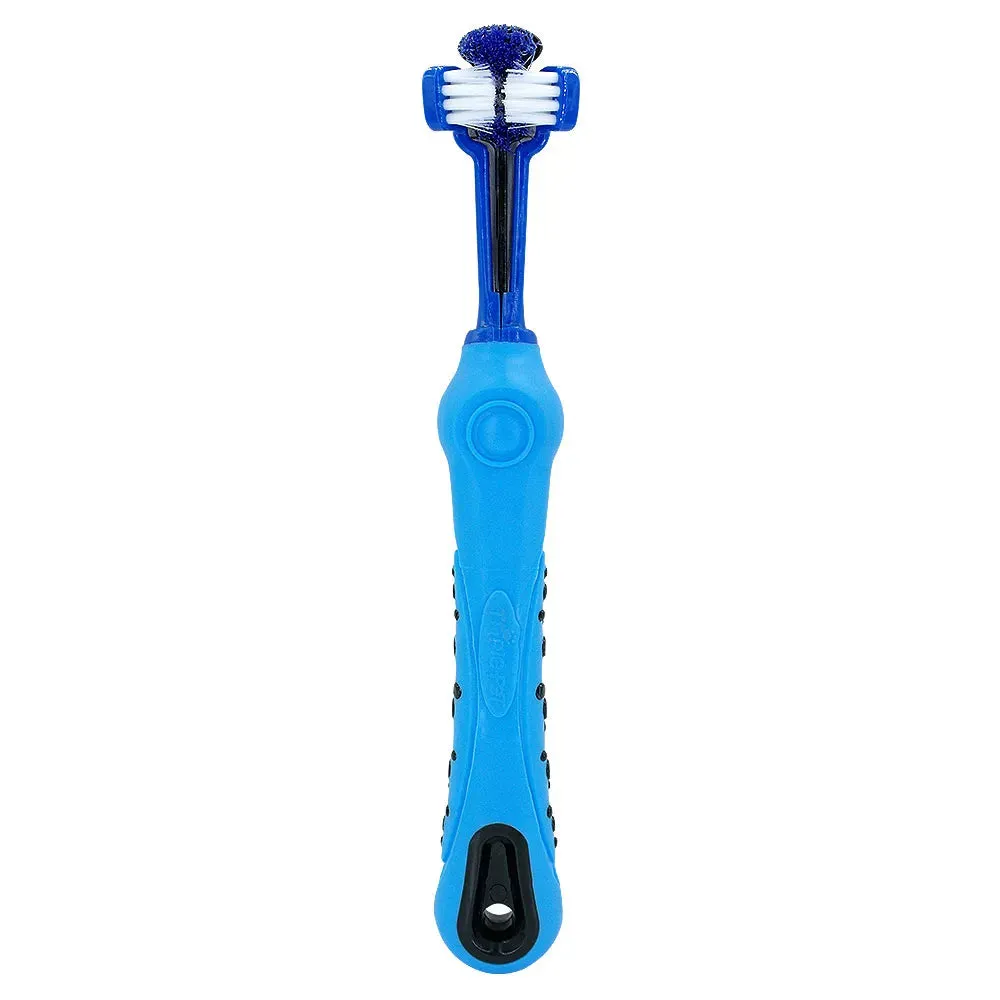 Ultimate Pet Dental Care: 3-Sided Dog Toothbrush for Fresh Breath, Tartar-Free Teeth - Soft Bristles, Rubber Grip - Cat & Dog Dental Tool