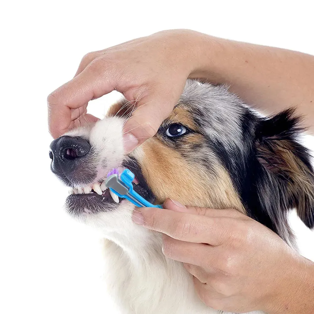 Ultimate Pet Dental Care: 3-Sided Dog Toothbrush for Fresh Breath, Tartar-Free Teeth - Soft Bristles, Rubber Grip - Cat & Dog Dental Tool