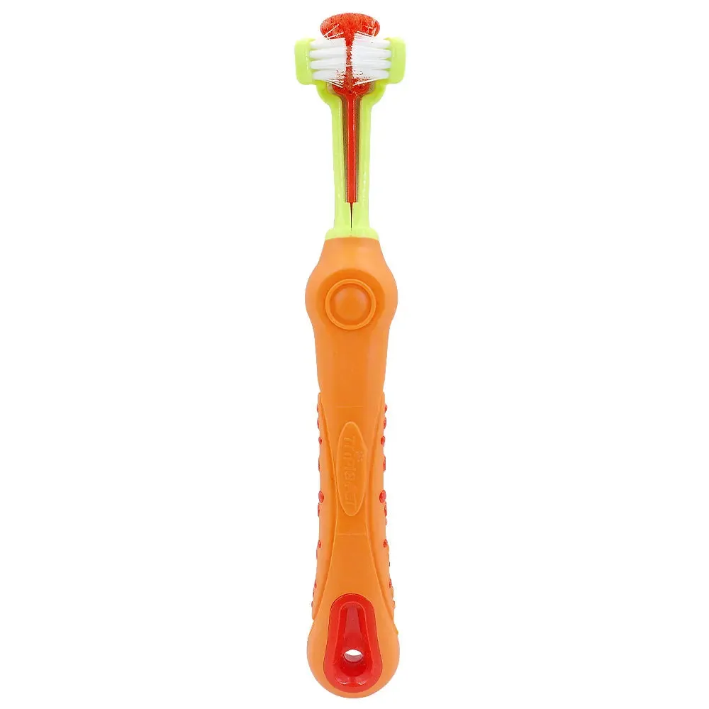 Ultimate Pet Dental Care: 3-Sided Dog Toothbrush for Fresh Breath, Tartar-Free Teeth - Soft Bristles, Rubber Grip - Cat & Dog Dental Tool