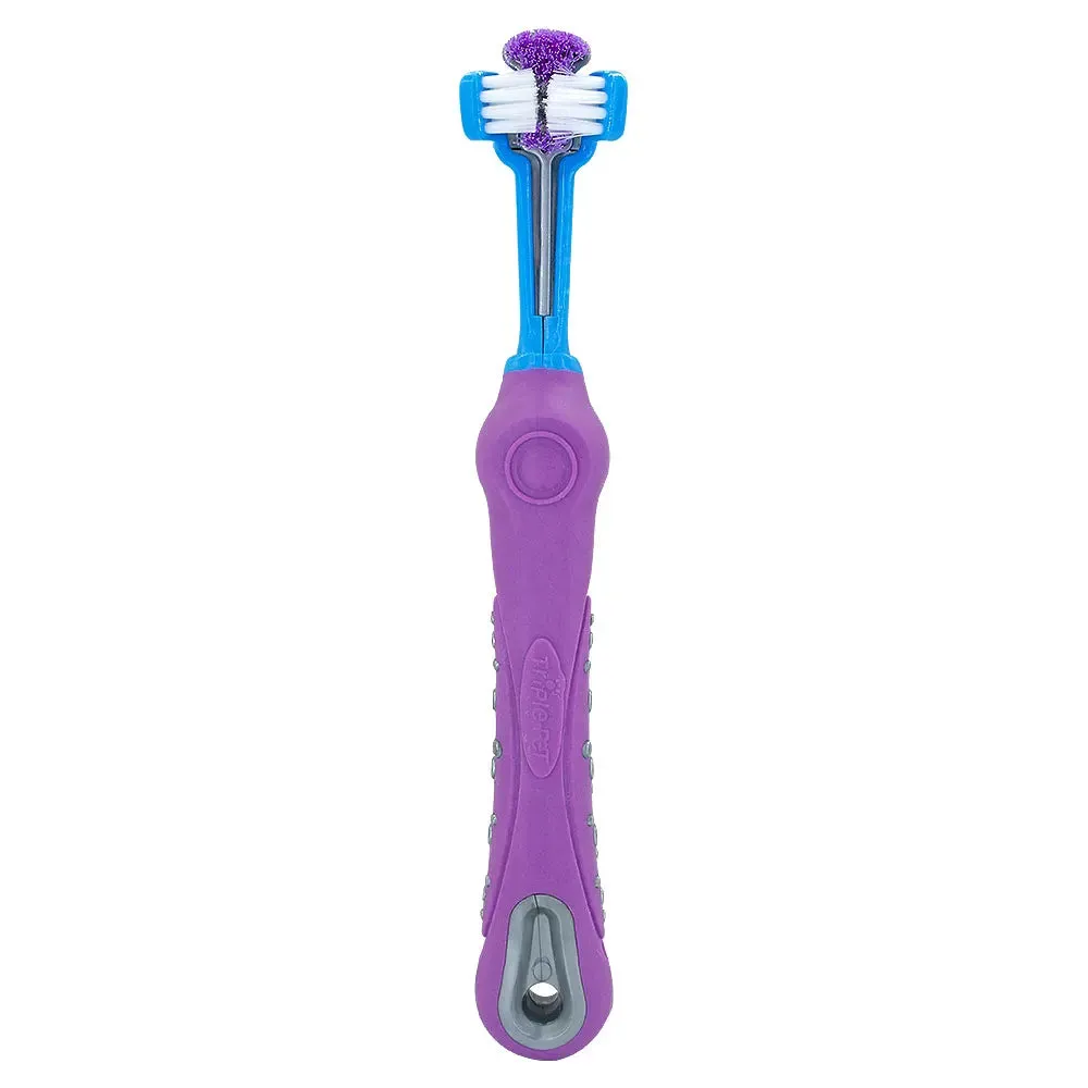 Ultimate Pet Dental Care: 3-Sided Dog Toothbrush for Fresh Breath, Tartar-Free Teeth - Soft Bristles, Rubber Grip - Cat & Dog Dental Tool