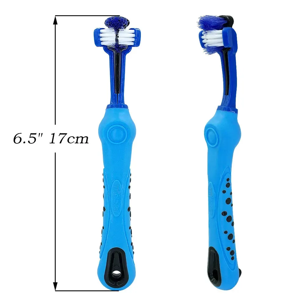 Ultimate Pet Dental Care: 3-Sided Dog Toothbrush for Fresh Breath, Tartar-Free Teeth - Soft Bristles, Rubber Grip - Cat & Dog Dental Tool