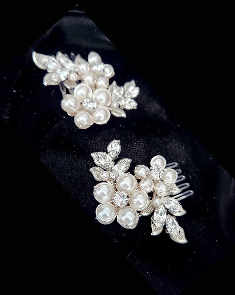 Wedding headpiece - elegant pearl and jewelled floral accents - Jocelyn bridal hair comb set by Kezani