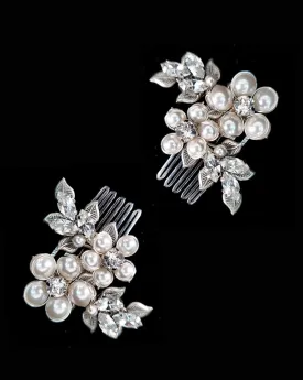 Wedding headpiece - elegant pearl and jewelled floral accents - Jocelyn bridal hair comb set by Kezani