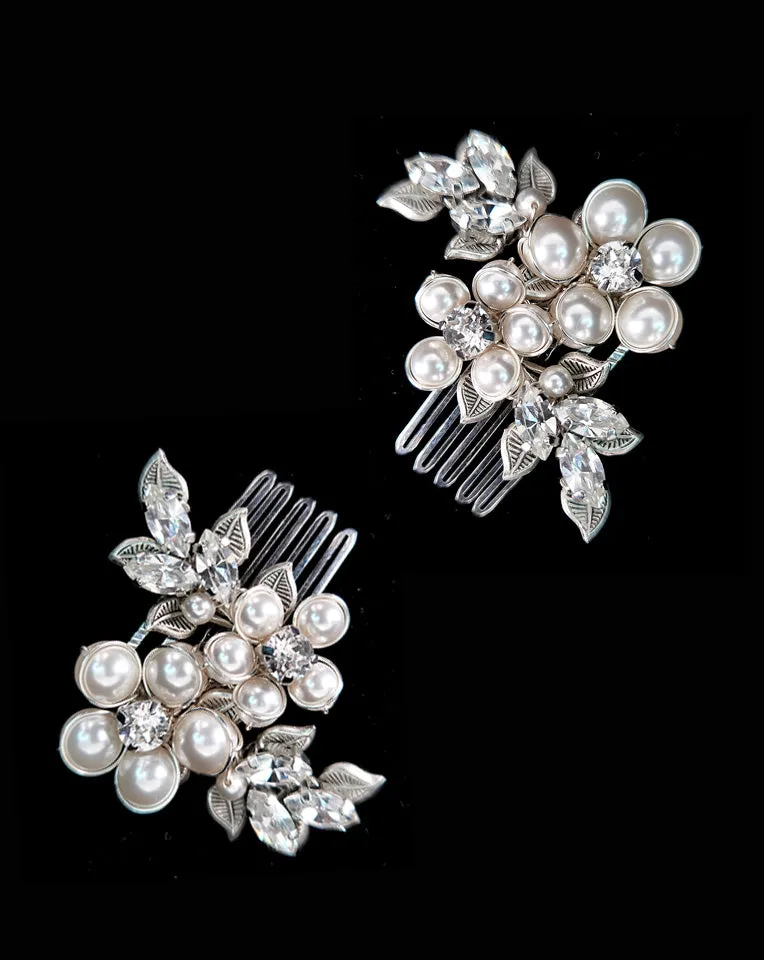 Wedding headpiece - elegant pearl and jewelled floral accents - Jocelyn bridal hair comb set by Kezani